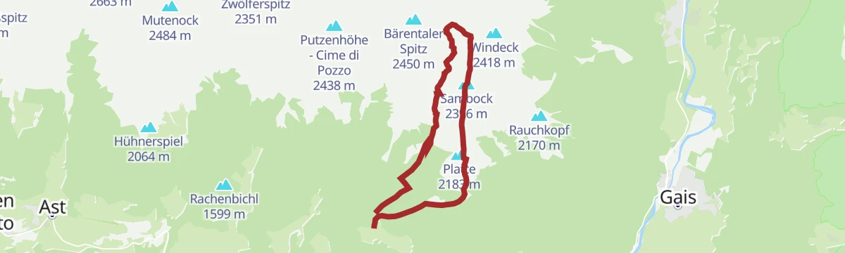 Route map: Alpine Circular Hike on the Pfunderer Höhenweg in Platten.